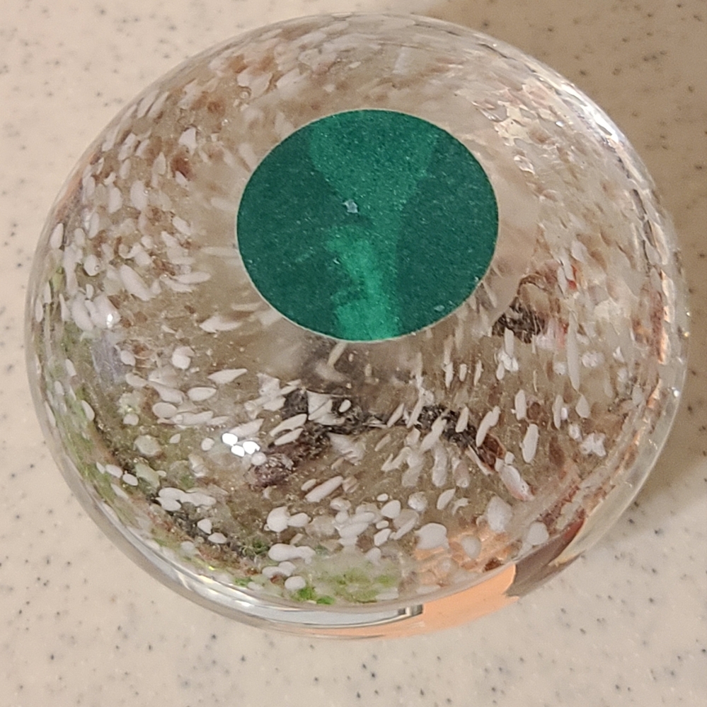Vintage Glass Art Paperweight with Orange and Green Tree Design - Picture 3 of 6